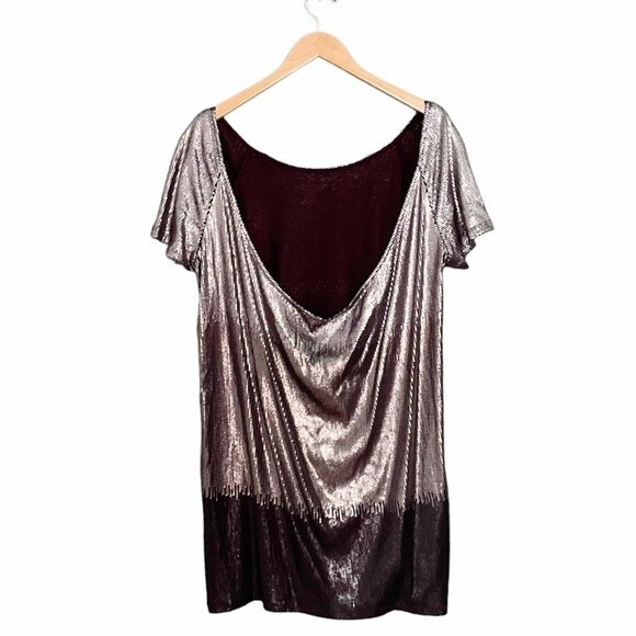 Free People Drenched In Sequins Dress Silver Gunmetal Metallic Combo Size Large - Picture 3 of 14